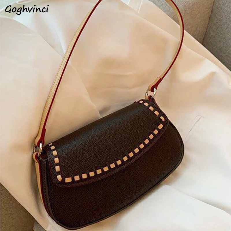 

Vintage Panelled Shoulder Bags Women Cross-body Saddle Bag Retro Stylish French Style Cell-phone Handbags Underarm Chic Adjusted