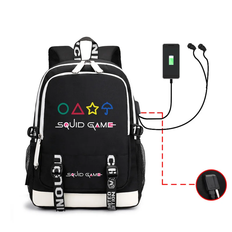 

Squid Game Backpack USB Headset Korean Movie Merch Cosplay High Capacity Schoolbag Bookbag Laptop Travel Shoulderbag 2021 Bag