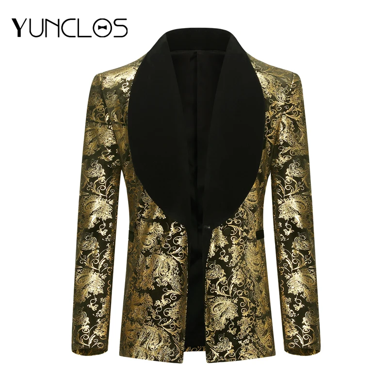 YUNCLOS мужской золотой Блейзер свадебные и вечерние костюмы костюм из 3 предметов