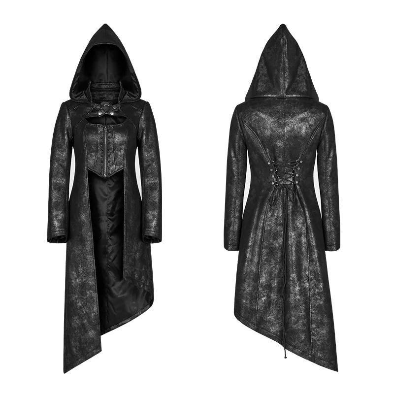 Женские куртки и пальто в стиле панк с асимметричным подолом заклепками|Женские