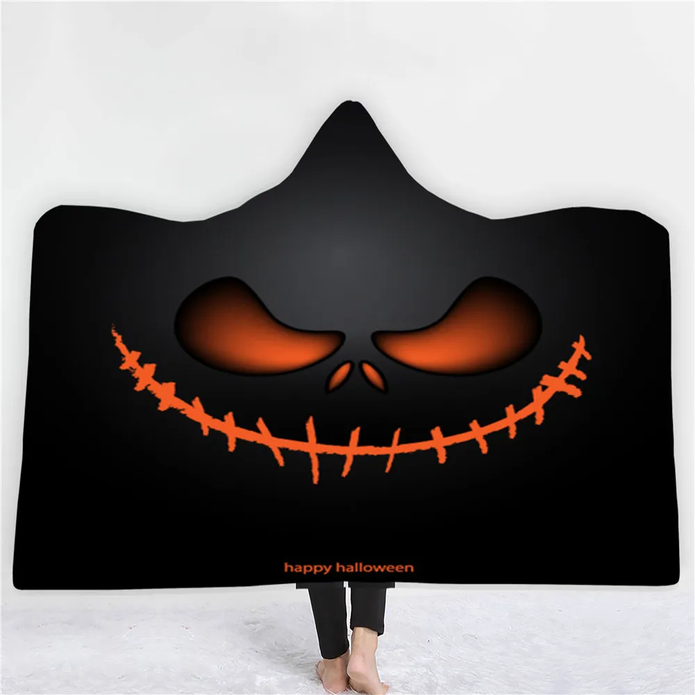 Одеяло с капюшоном для Хэллоуина переносное одеяло 3D принтом взрослых и детей