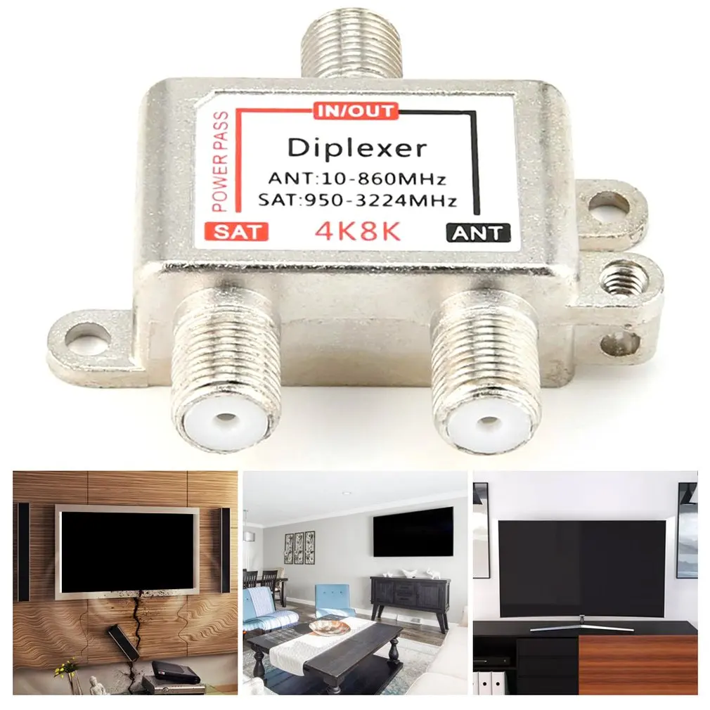 

4K8K SAT/ANT Diplexer 10-3224MHz Cable and Satellite TV Signal Hybrid Splitter Satellite Separation and RF Signals