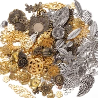 50g 100g mixed flower petal metal charms pendants vintage antique bronze silver bracelets necklace for diy jewelry making craft