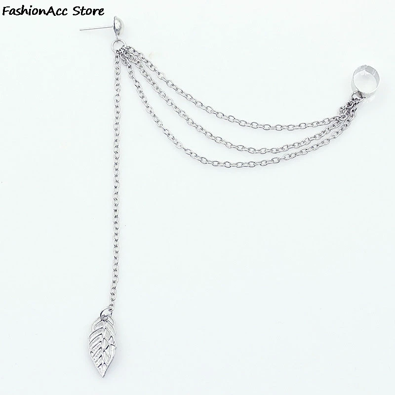 Серьги-клипсы с металлическими листьями и кисточками | Украшения аксессуары