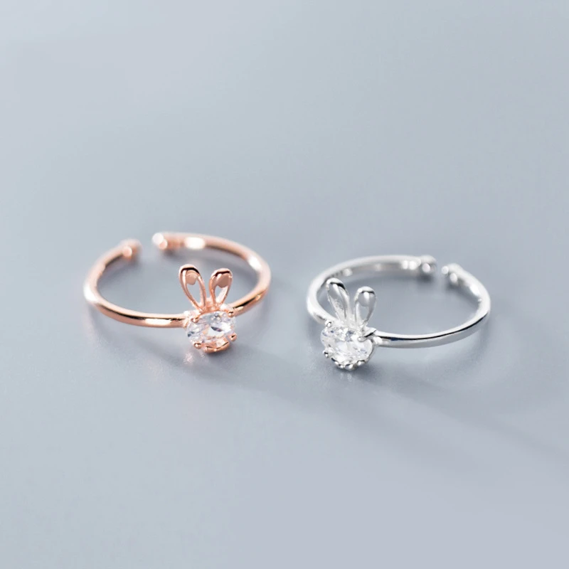 Женское регулируемое кольцо с кроличьими ушками из 100% стерлингового серебра 925