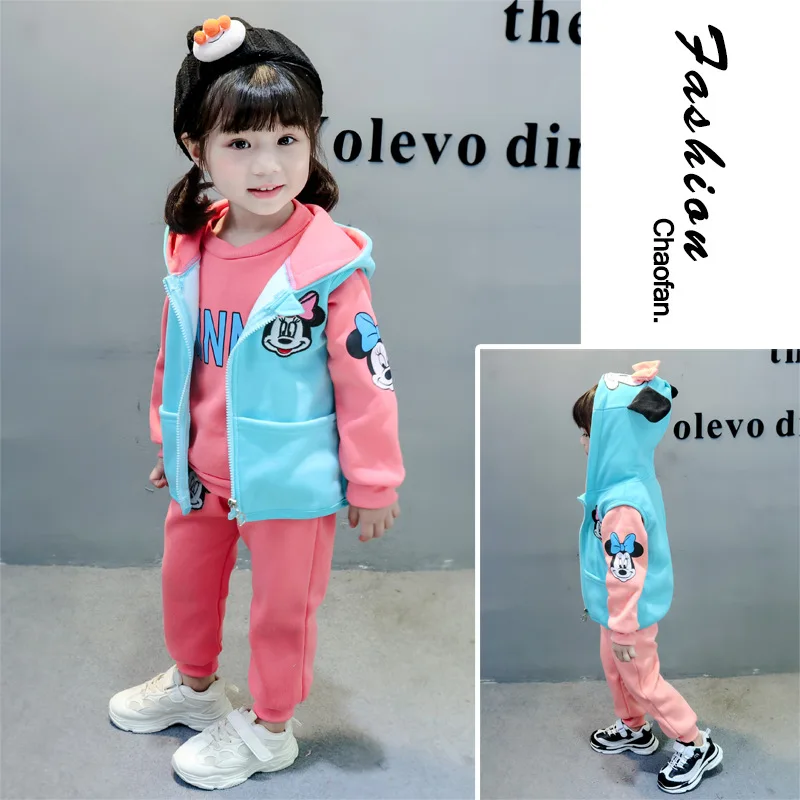 Комплекты одежды из плотного плюша для маленьких девочек зимняя детская одежда 4