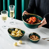 luxury green glaze ceramic bowls ingot shape salad bowl in gold inlay fruit snack soup dessert noodle bowl kitchen tableware