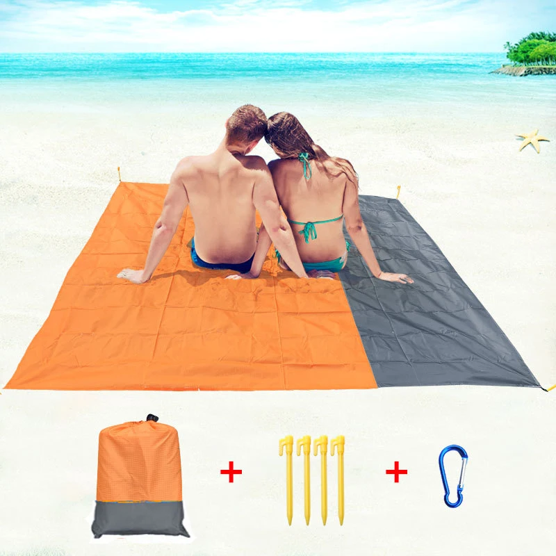 

Large Beach Towel Anti Sand-free Beach Mat Anti Sand Beach Blanket Pocket Picnic 4 Anchor Wind Prevent Sand 200x210CM Proof Mat