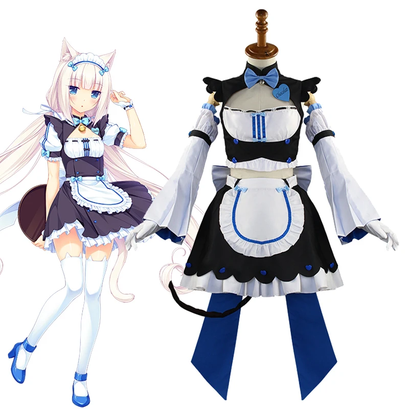 

NEKOPARA Vanilla Cosplay Costume Chocola Vanilla Full Set Maid Apron Dress Uniform Women Girls Halloween Anime Cat Neko Costume