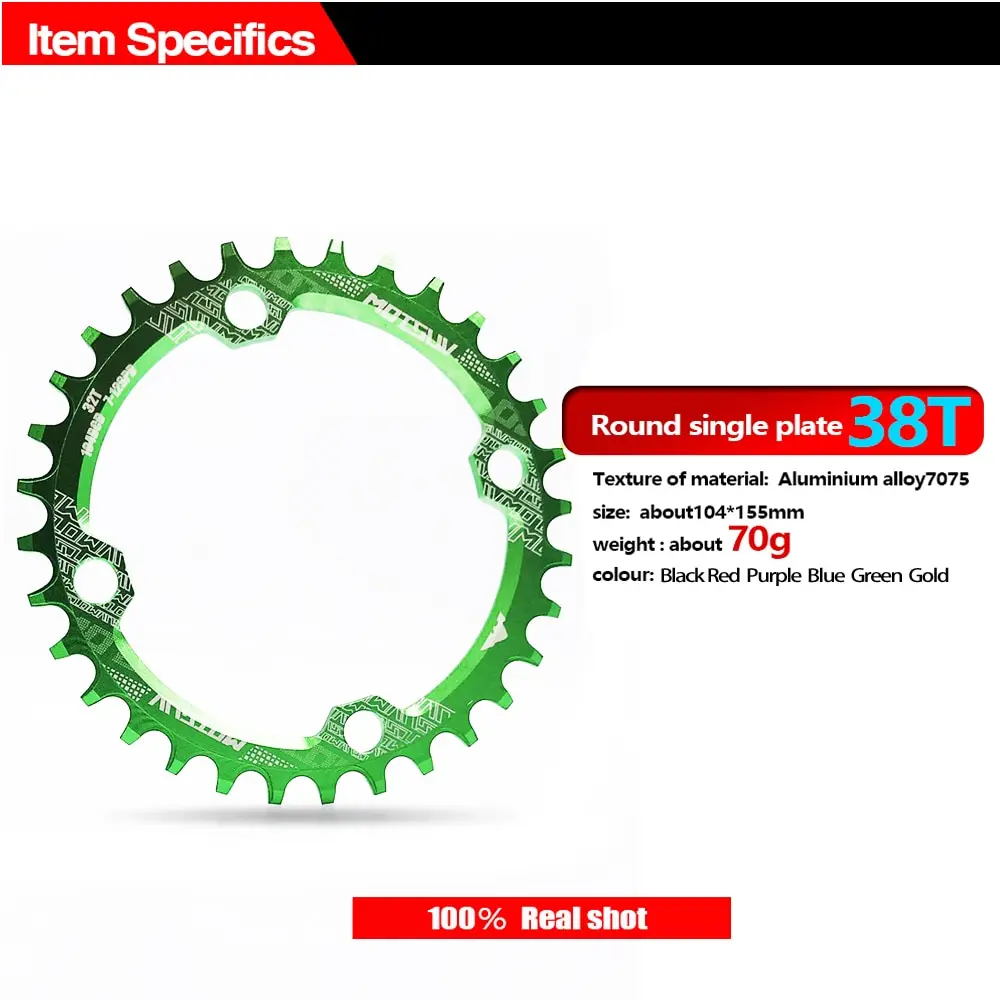 

Bicycle Crank 104BCD Round Shape Narrow Wide 32T/34T/36T/38T MTB Chain ring Bicycle Chainwheel Bike Circle Crankset Single Plate