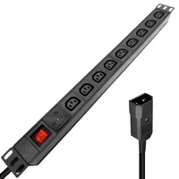 pdu cabinet power strip 9ways iec c13 female socket switch spd surge protection 4000w 2meters extension cable