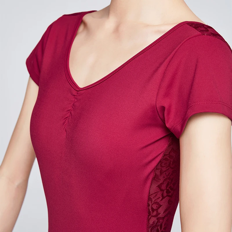 Балетное трико для женщин танцевальный костюм с коротким рукавом кружевное