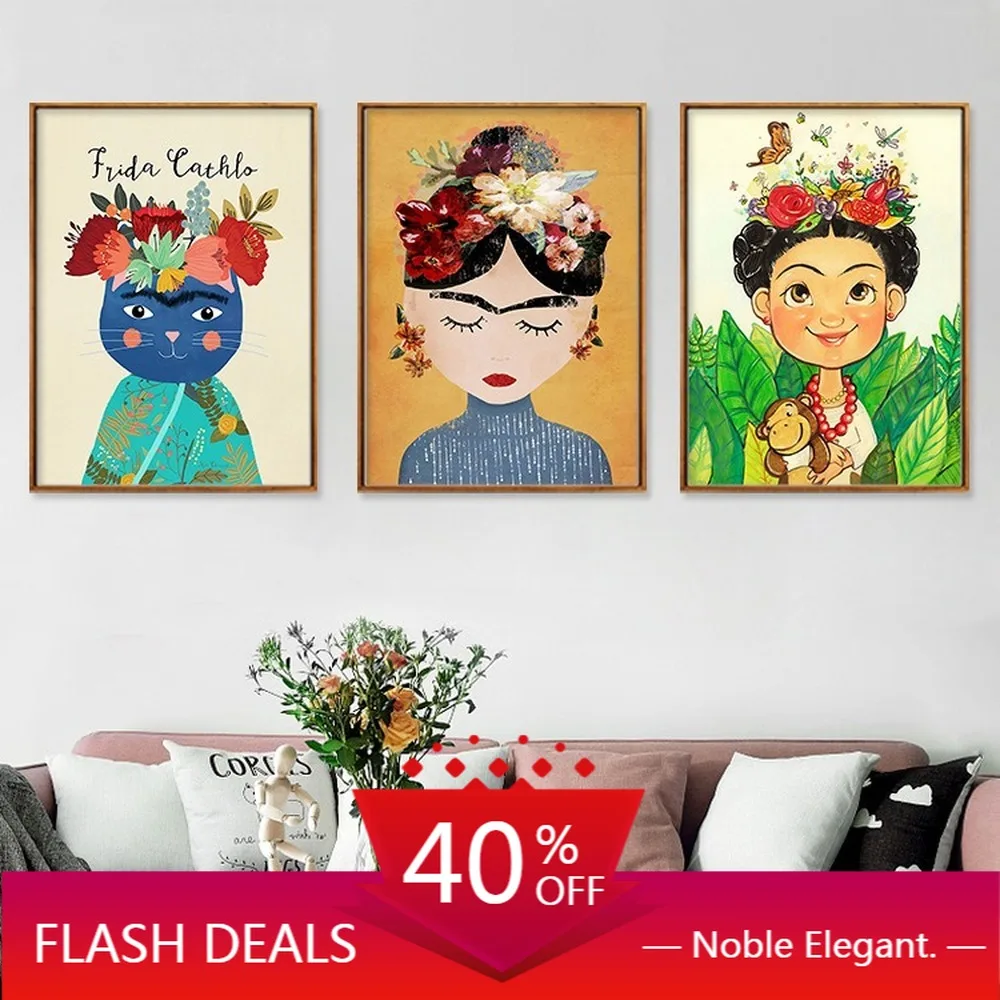 

Цветной портрет девочки из мультфильма, украшение для дома, милая кошка, цветок, бабочка, стена, Рождественская Картина на холсте постер декоративный для спальни Hangin