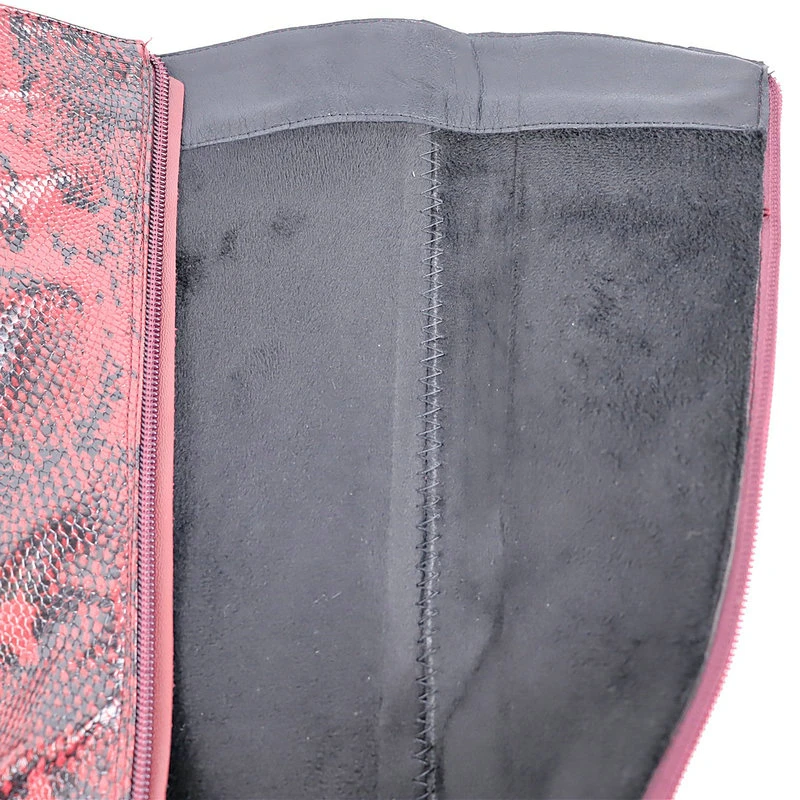 

Brand Women Boots Snake Print Imitation Leather Knee High Boots Fashion Pleated Round Toe Boots Square Thick Heel Zipper Boots
