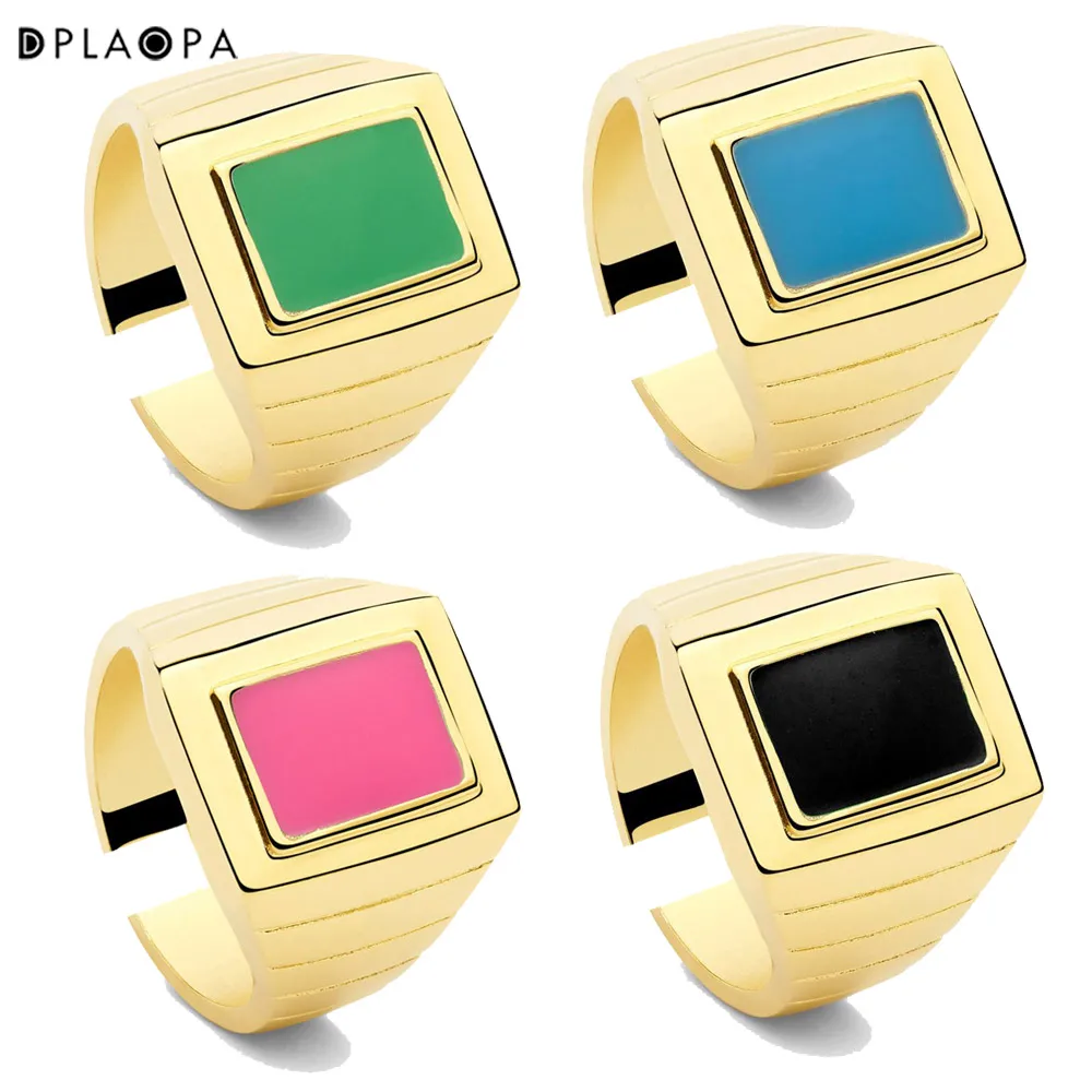 DPLAOPA 925 Sterling Silver Gold Rainbow Enamel Green Signet Rings Gube Blue Pink Black Women Rock Punk Jewelry Wedding Large