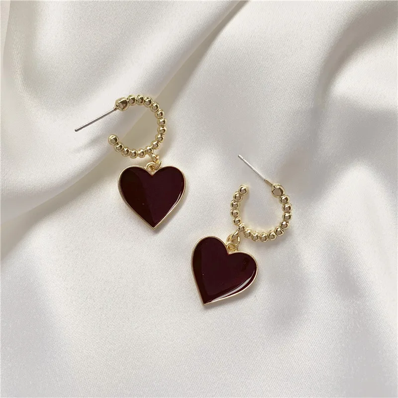 

2020 new fashion Korean red heart heart stud drop earrings for women Sweet earrings golden dangle jewelry