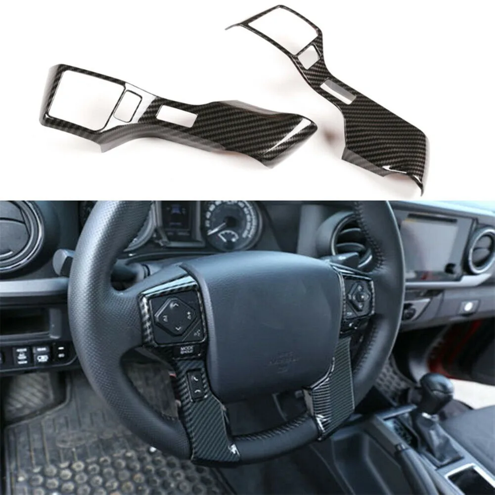 

2pcs Car Steering Wheel Button Frame Carbon Fiber Cover Trim Automobiles Interior Accessories For Toyota Tacoma 2016-2020