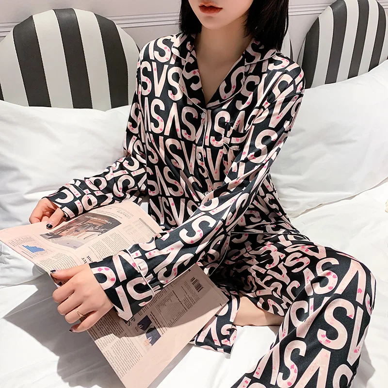 Женские комплекты для отдыха шелковые пижамы IceSnow Дамская пижама из двух частей с