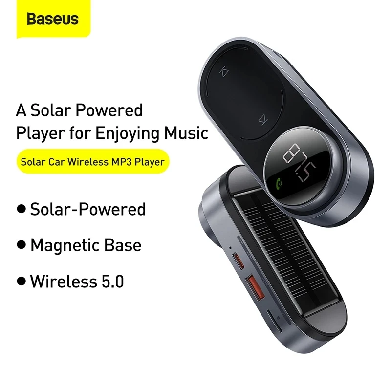 

Baseus Solar FM Transmitter Modulator Car Wireless Bluetooth 5.0 Adapter USB Fast Charger Auto Aux Mp3 Player Hands Free Car Kit