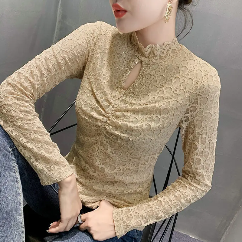 Женская блузка яркая рубашка осенне-зимняя Сексуальная кружевная ажурная со