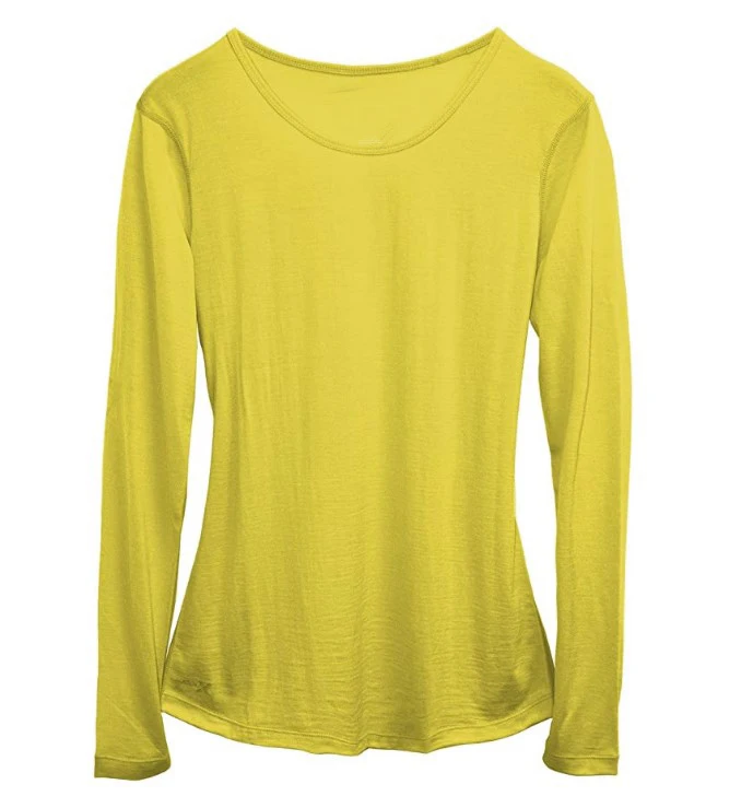 Женская футболка из мериносовой шерсти гибкая с длинными рукавами и вырезом