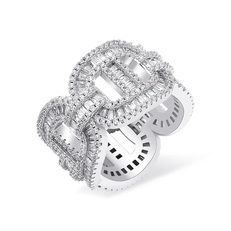 

2020 New Cuban Link Chains Rings Iced Out Cubic Zirconia Ring Gold Color Luxury Cubic Zircon Bling Hip Hop Fashion Men Jewelry