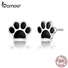 Серьги-гвоздики bamoer Dog Paw из серебра 925 пробы для девочек с черной эмалью, ювелирные изделия из стерлингового серебра 2019 SCE757