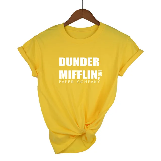 Yellow-W Офисная Футболка женская dander Mifflin inc. бумажная компания Wernham Hogg ТВ шоу Майкл Скотт Космос женская футболка - Цвет: Yellow-W