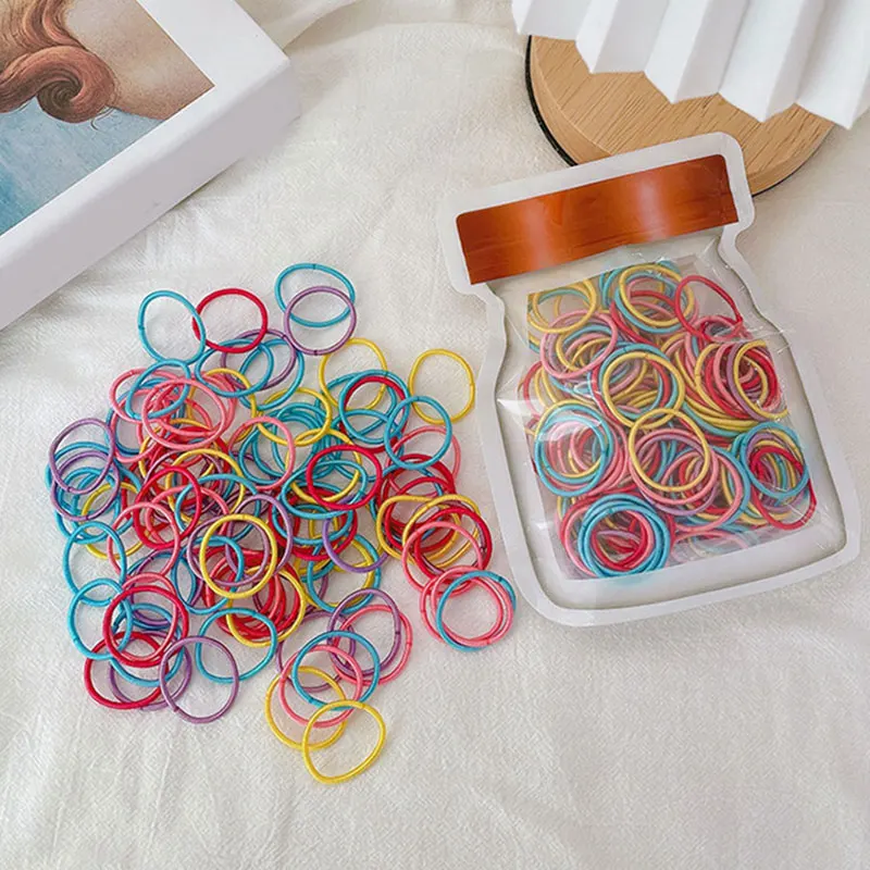 

100PCs/Bag 2.8CM Kids Rubber Bands Scrunchies Set Elastic Hair Bands Childs Headband Ponytail Holde Ties Gum Hair Accessories