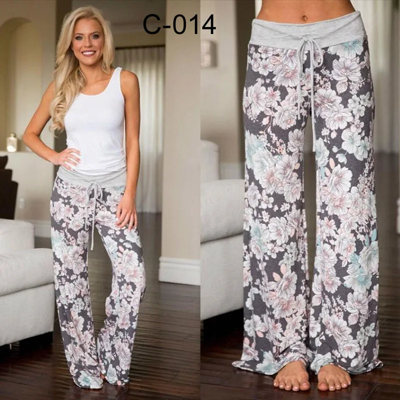 

Spring Summer Women Yoga Long Pants Home Loose Pant Floral Print Drawstring Casual Wide Leg Trouser Sports Sweatpants Plus Size