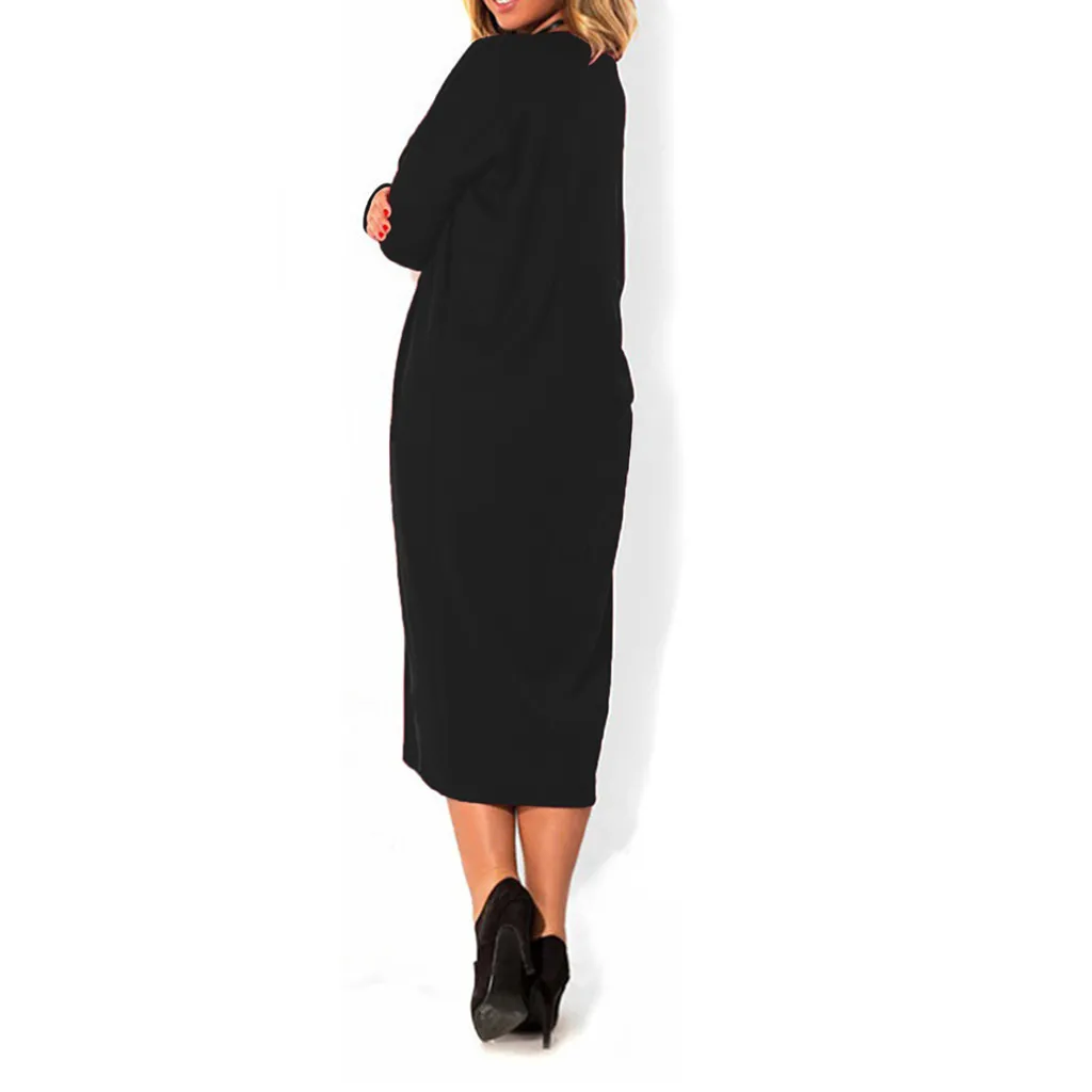 Women Solid slim Dress Ladies Basic Long Sleeve Sexy Winter Autumn Warm Dresses Fashion Round Neck 2019 new | Женская одежда