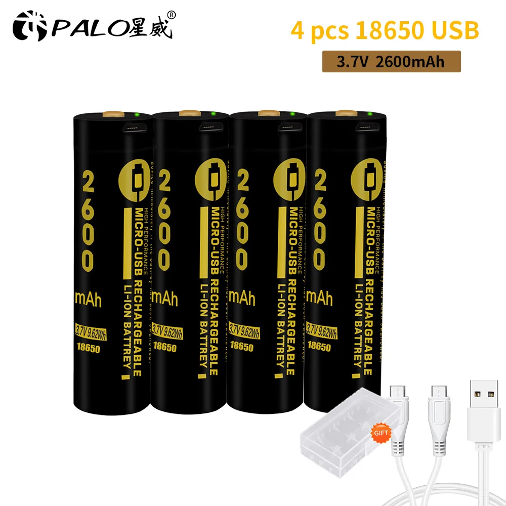 Palo Новое поступление USB интерфейс Быстрая зарядка низкий саморазряд 18650 usb литий-ионный аккумулятор светодиодный аккумулятор высокой емкости - Цвет: 4pcs