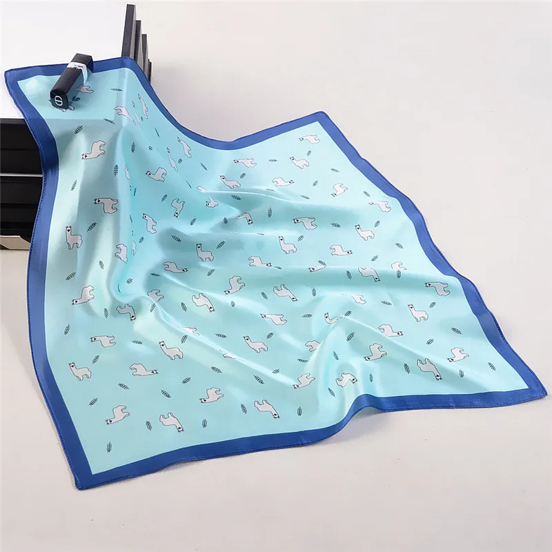 5-SKY BLUE POBING чистый Шелковый шарф в горошек с животным принтом, квадратные шарфы, платок для маленькой головы,, хиджаб, шарфы 53x53 см - Цвет: 5-SKY BLUE