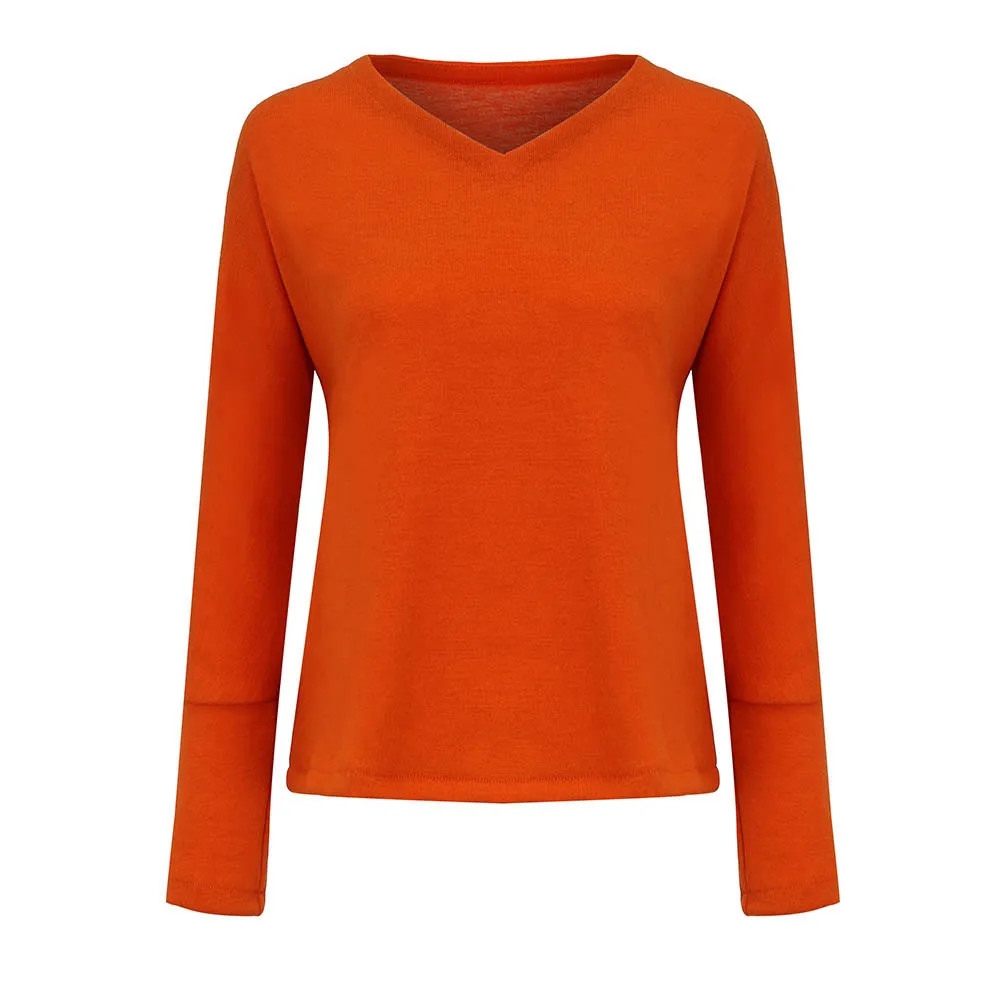 Женский свитер большого размера с глубоким v-образным вырезом и длинными