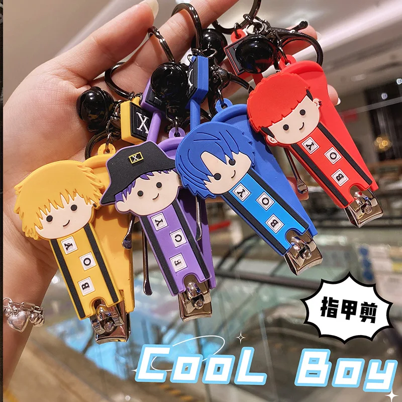 

4pc Cartoon Cute Cool Boy Nail Clippers Ear Pick Keychain Set Function Keychain Trend Boys Anime Keychain Pendant Jewelry