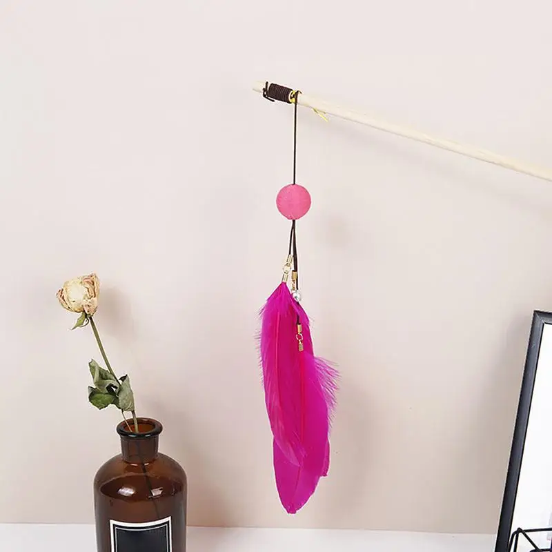 

Pet Cat Toy Cute Design Kitten Wand Faux Feather Interactive Kitten Teaser Wand Cat Toy Wand With Ball Pet Supplies