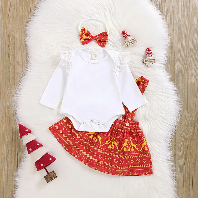 My First Christmas/Одежда для новорожденных девочек комбинезон с длинными рукавами и принтом, комбинезон на лямках, юбка, комплект одежды, Рождественская одежда
