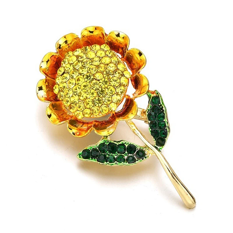 Модная эмаль желтый хрустальный Подсолнух Броши для женщин мужчин сплав цветок