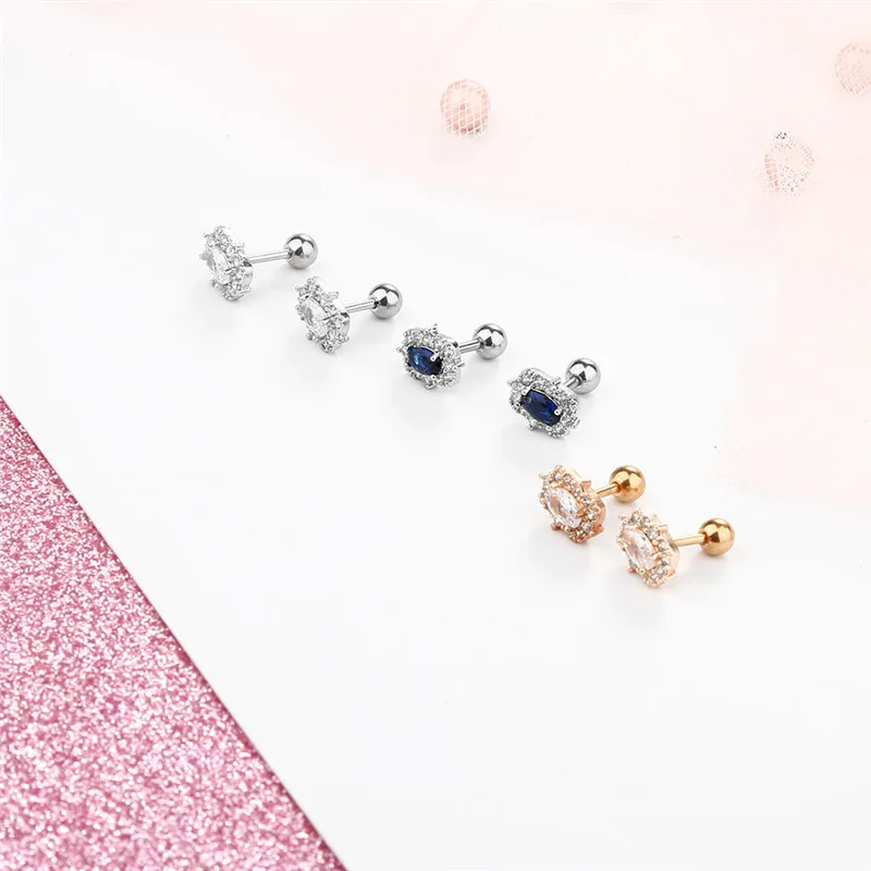 

New Design Crystal Square Shaped Earrings Stainless Steel Trendy Geometric Rhinestone Stud Ear Jewelry Gifts For Women Girls