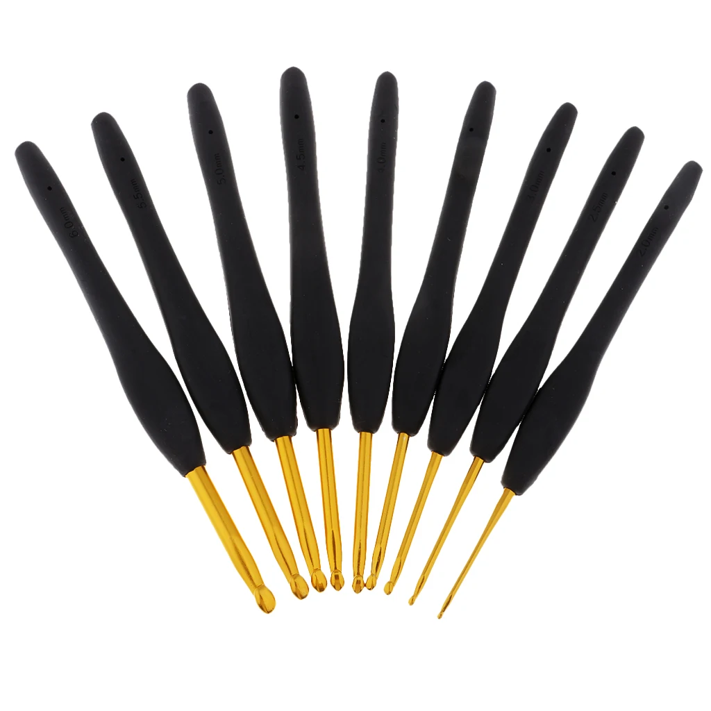 

9pcs Black Handle Aluminum Crochet Hooks Knitting Needles Craft Yarn 2-6mm