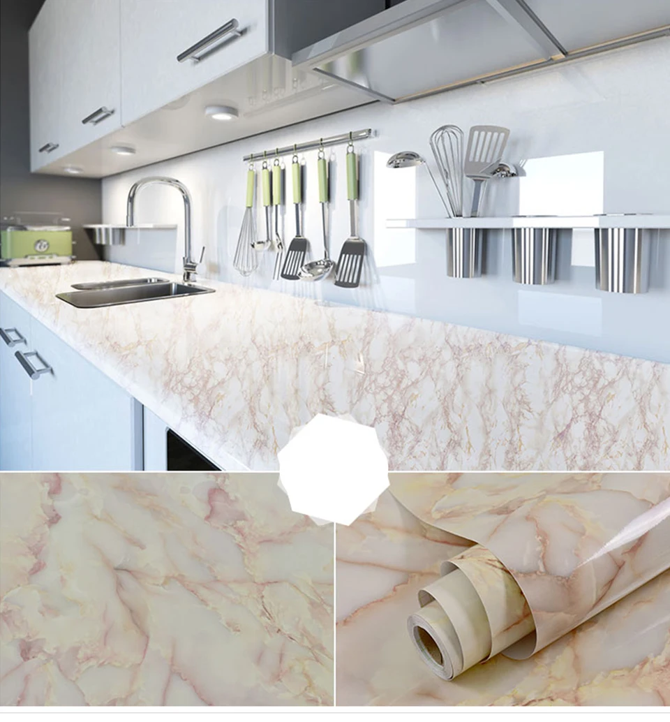 Самоклеящиеся обои с мраморным рисунком водонепроницаемые и маслостойкие