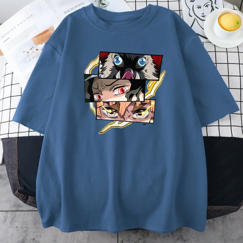 

Camiseta feminina de anime, camisa de verão com estampa demon slayer, manga curta, gola redonda, camiseta de hip hop para