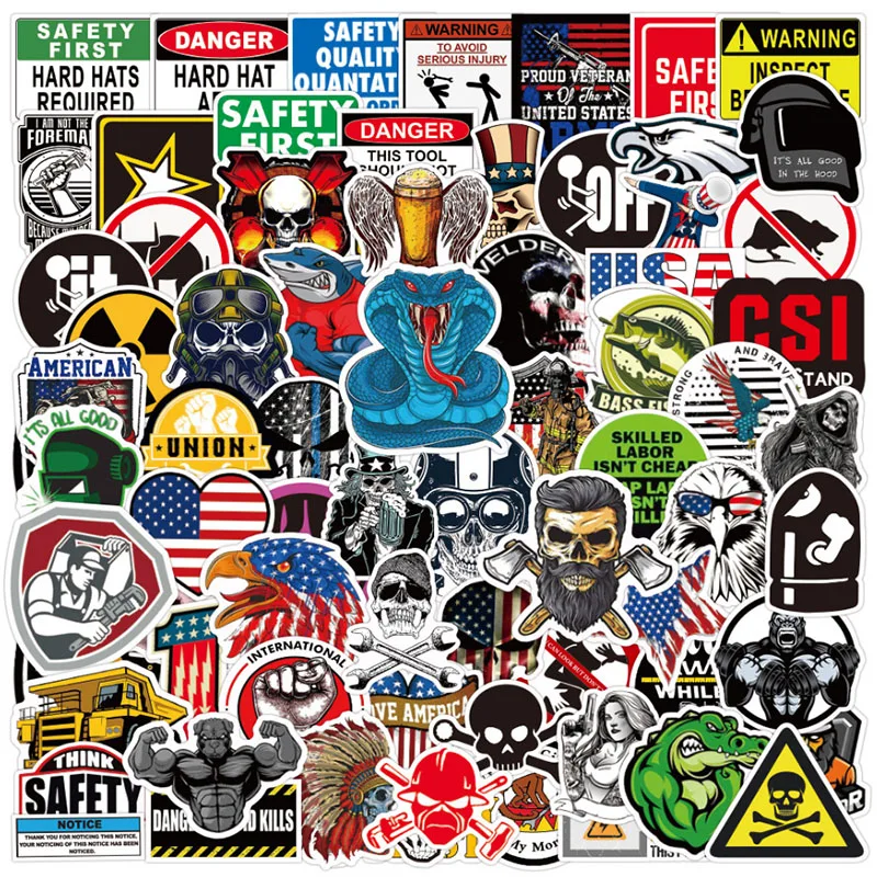 

100 pcs Hard hat Graffiti Waterproof Skateboard Travel Suitcase Phone Laptop Luggage Stickers Cute Kids Girl Toy