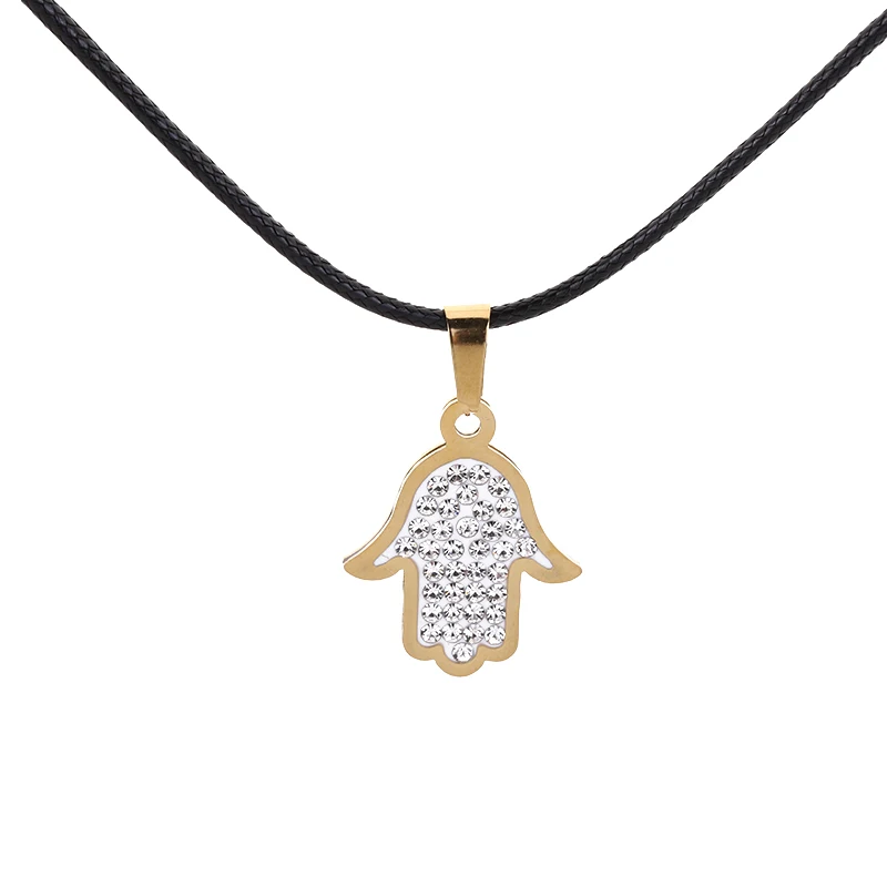 Ювелирные изделия из нержавеющей стали хрустальное ожерелье рука Фатимы золотая