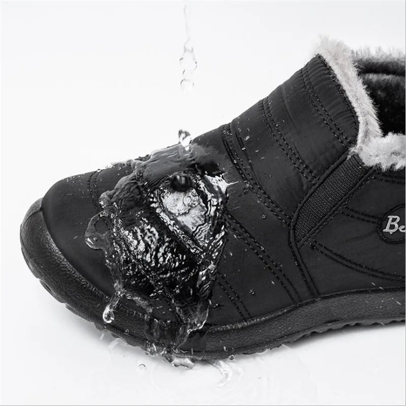 

Women Winter Fashion Waterproof Flat Ankle Boots Girl Solid Round Toe Solid Warm Snow Boots Women Outdoor Casual Furry Shoes