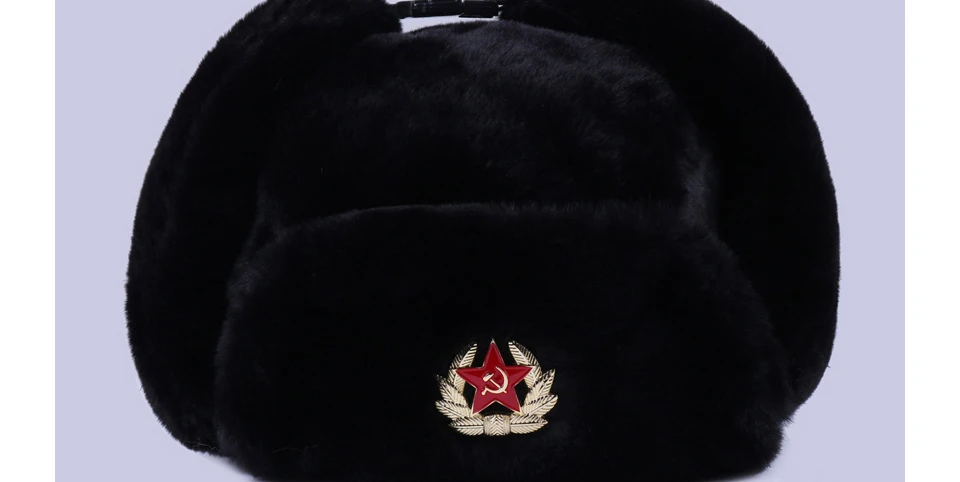 Soviet Badge Ushanka Russian Men Women Winter Hats Faux Rabbit Fur Army Military Bomber Hat Cossack Trapper Earflap Snow Ski Cap