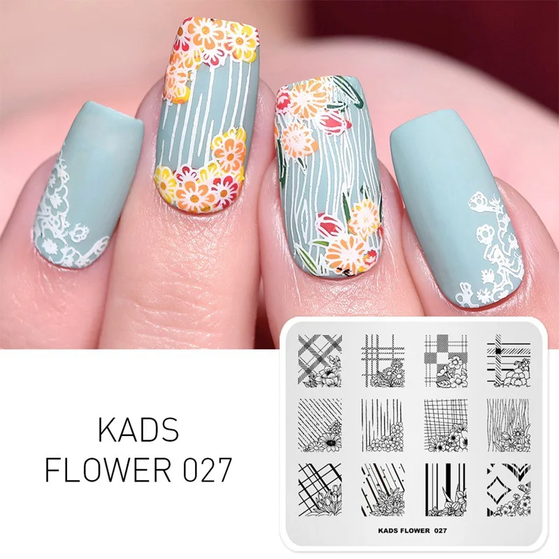 Flower 027 KADS Стемпинг 34 дизайнов цветы живоные геометрический шаблон Пластины для стемпинга Штамп для ногтей Трафареты для ногтей для М - Цвет: Flower 027
