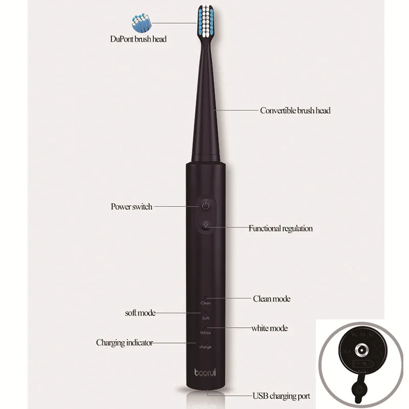 Owerful Ультразвуковая электрическая зубная щетка USB перезаряжаемая для взрослых электронная моющаяся