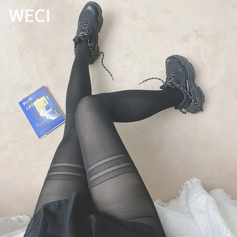

WECI Women Spring Summer Fake Thigh High Stockings Cute School Girl Pantyhose Lolita Anime Tights Splicing Bottom Silk Socks New