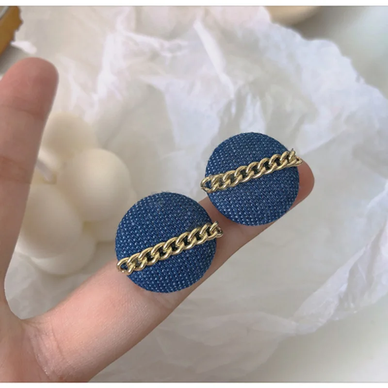 

Origin Summer Japanese Chain Twist Cowboy Blue Button Stud Earrings for Girls Square Round Earrings Party Gifts Jewellery
